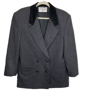VTG‎ International Scene 9/10 Wool Blazer Dark Gray Suede Collar Double Breasted